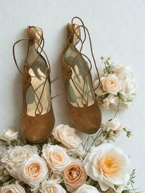 Marc Fisher Suede Camel Lace up Pumps with Heel Zipper and Block Heel